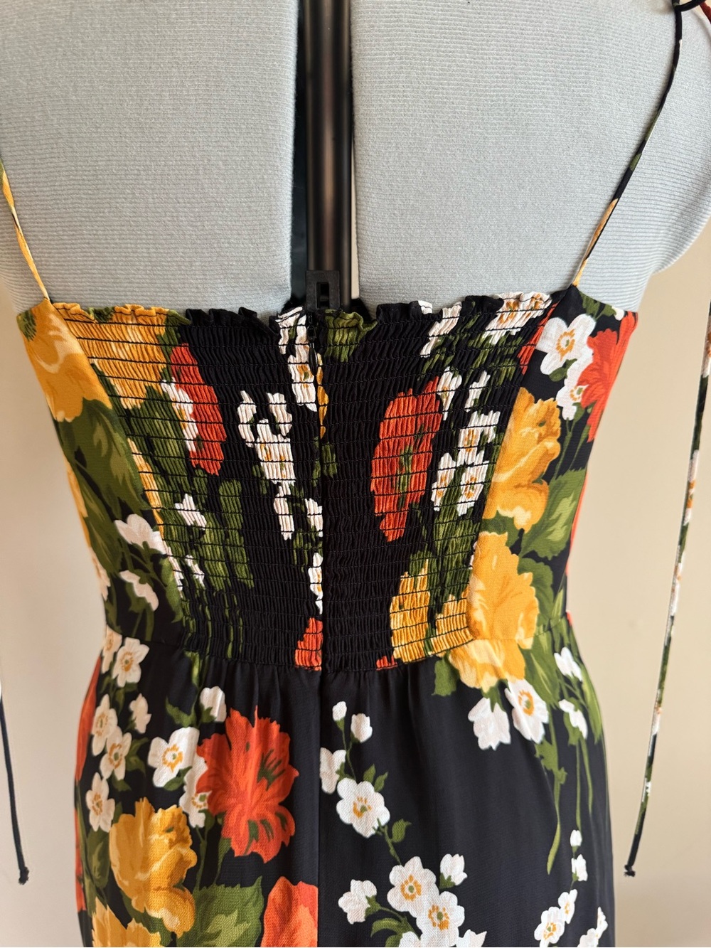 Reformation Maxi Dress with Tie Straps - Black/Yellow/Orange floral, size 12 - Picture 7 of 12